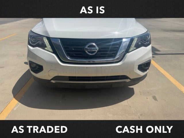 2019 Nissan Pathfinder SV in Glacier White — front three-quarter view